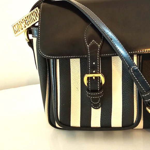 MOSCHINO Bag. Moschino by Redwall Vintage Cream & Black Striped Print - Picture 4 of 13